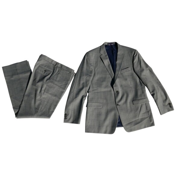 Tommy Hilfiger Gray Window Pane 2 Button Suit Sz 46L - Picture 1 of 10